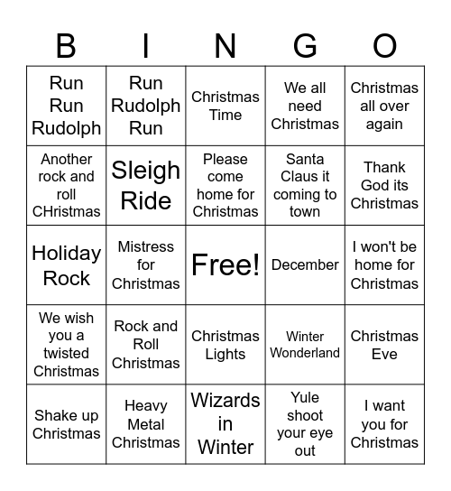 Rock Bingo Card