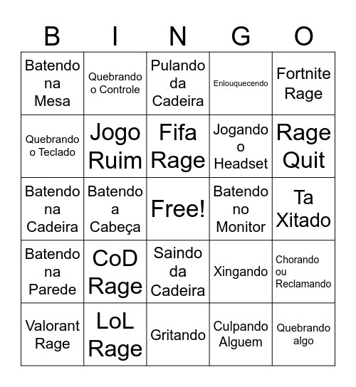 Rages Bingo Card