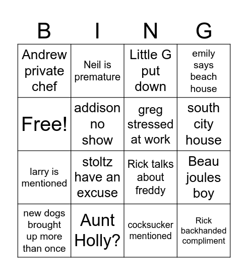 Stoltz Family Bingo Card