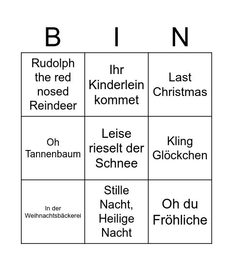 Weihnachtslieder Bingo Card