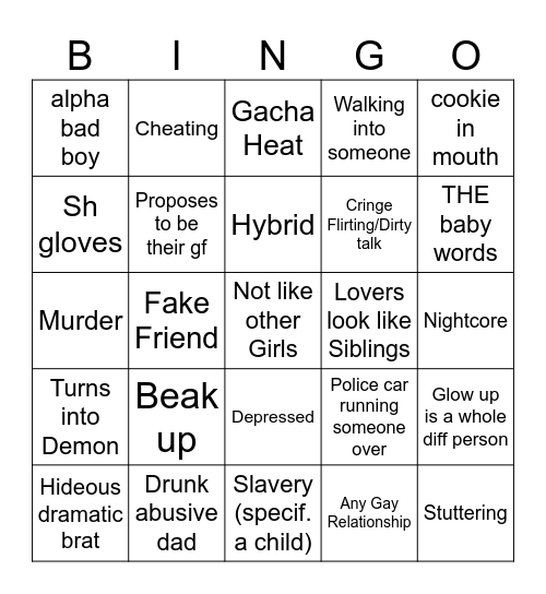 Gacha Life Bingo Card