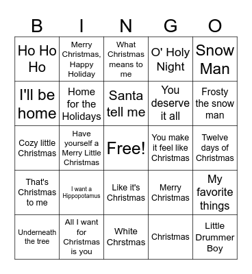 More Christmas Bingo Card