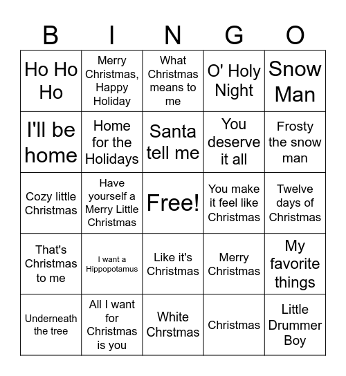 More Christmas Bingo Card