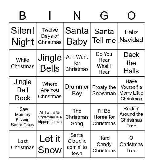 Christmas Music Bingo Card