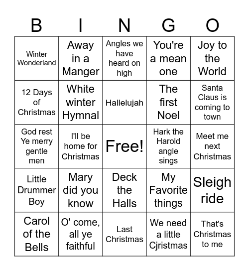 Pentatonix Bingo Card