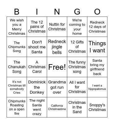 Funny Christmas Bingo Card