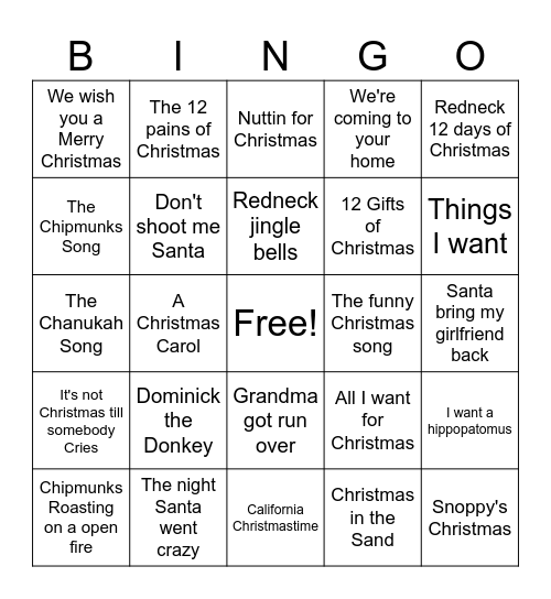 Funny Christmas Bingo Card