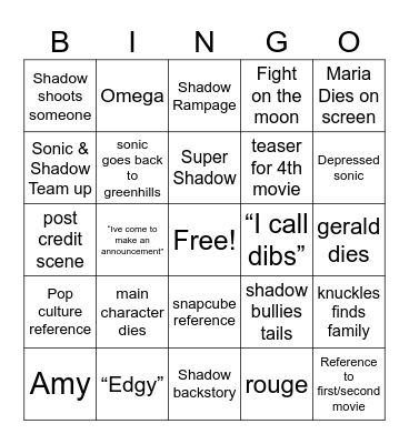 Sonic 3 Bingo Card