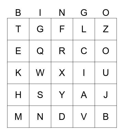 Alphabet Bingo Card
