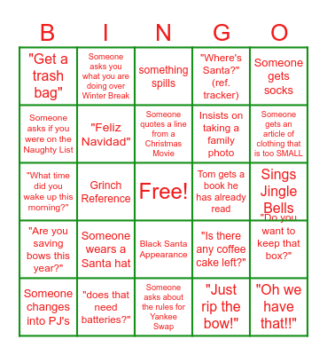2024 Lent Family Christmas BINGO Card