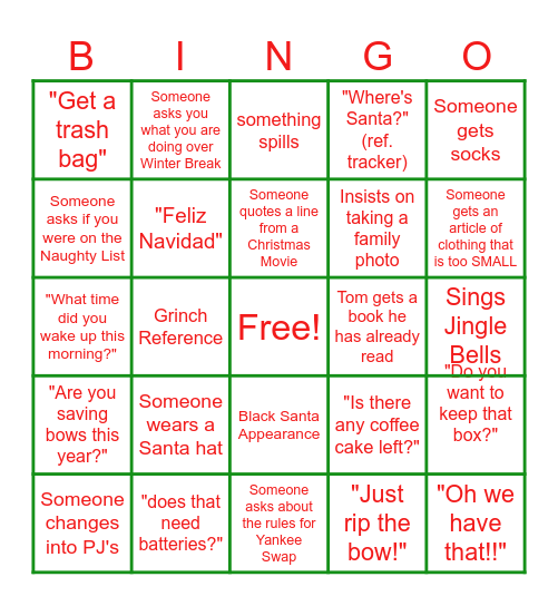 2024 Lent Family Christmas BINGO Card