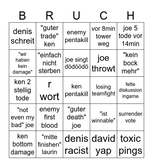 BRUCH BINGO Card