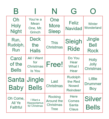 Christmas songs Bingo Card