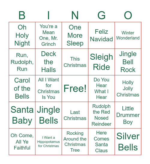 Christmas songs Bingo Card