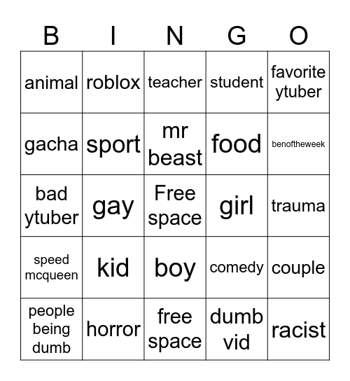 yt bingo Card