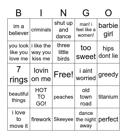 Teens Mixed Bingo Card