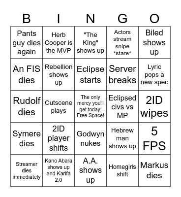 Day 3 Bingo!!! Bingo Card