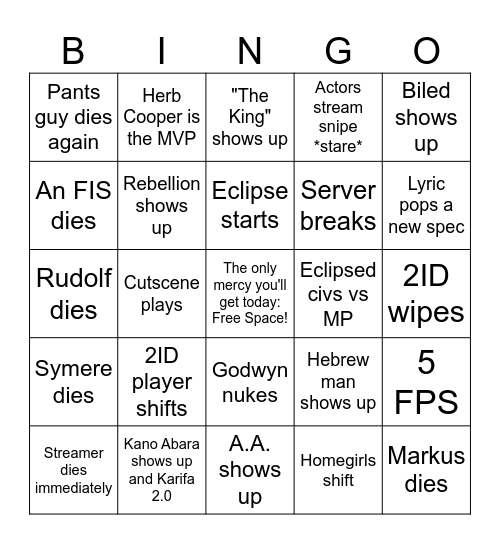 Day 3 Bingo!!! Bingo Card