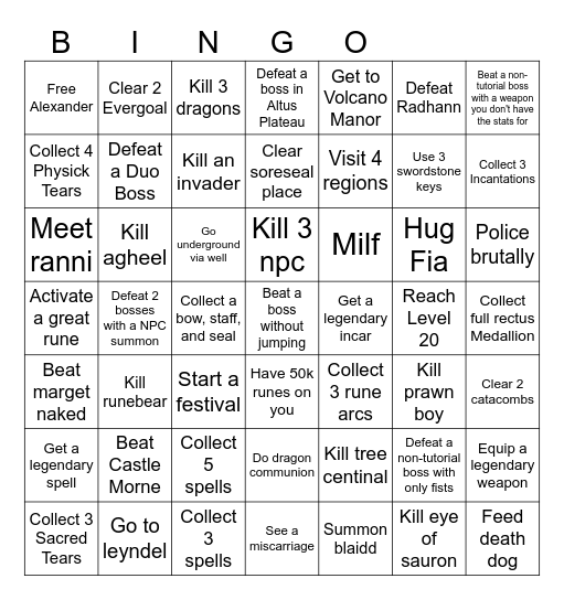 Elden Ring Bingo! Randomized Card Bingo Card