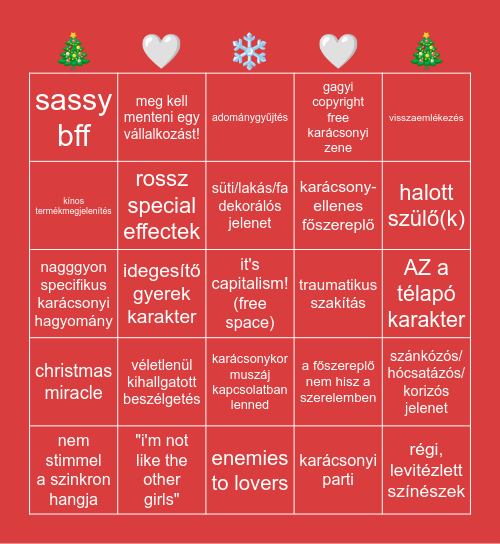 karácsonyi romcom filmklub Bingo Card