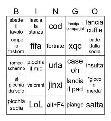 gamer rage Bingo Card