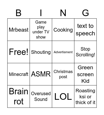 youtube shorts bingo Card