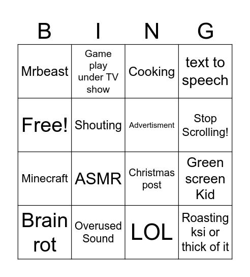 youtube shorts bingo Card