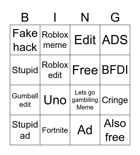 YouTube Bingo Card