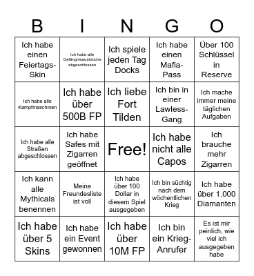 Idle Mafia Bingo 1 Bingo Card