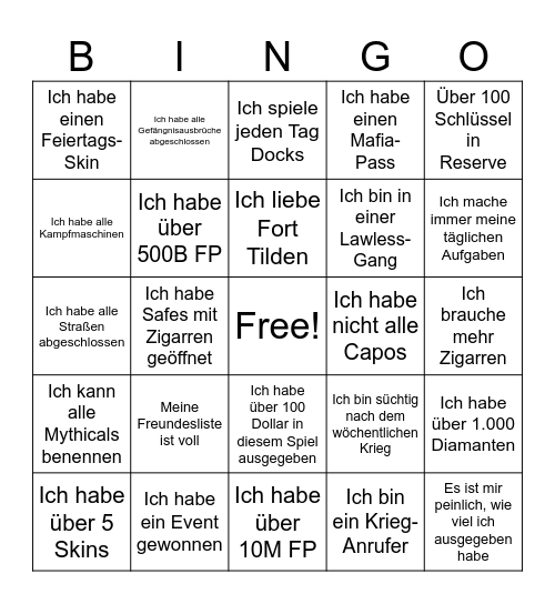 Idle Mafia Bingo 1 Bingo Card