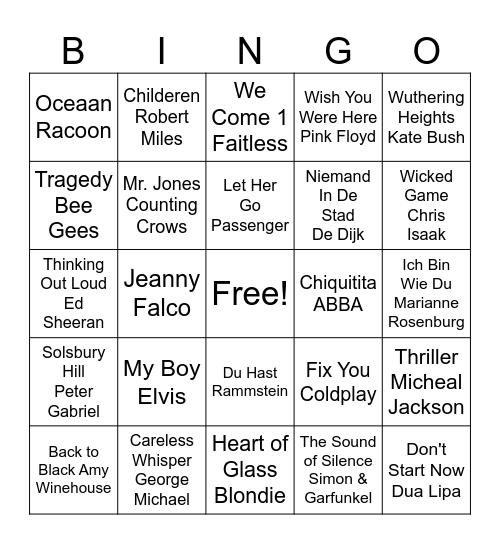 Top 2000 Muziek Bingo Card