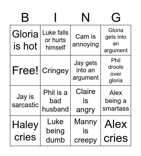 Modern family Bingo Card