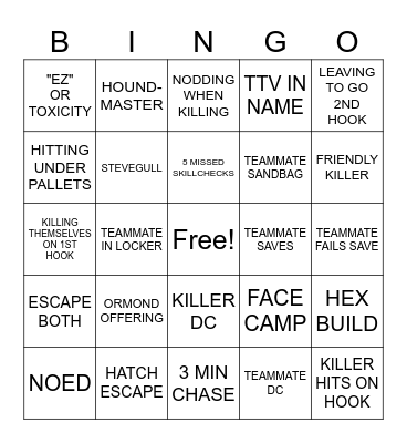 DBD Bingo Card