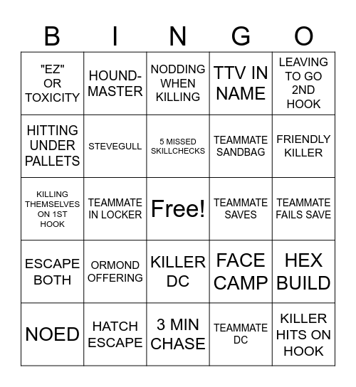 DBD Bingo Card