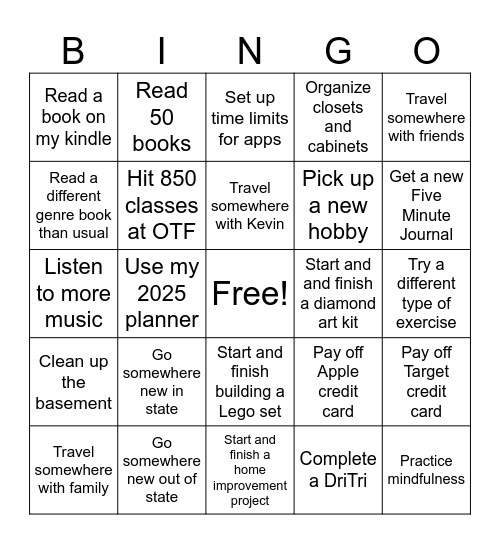 25 Personal Goals for 2025 Bingo Card