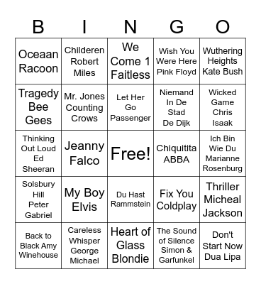 Top 2000 Muziek Bingo Card