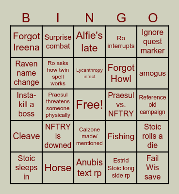 Strahd Bingo Card