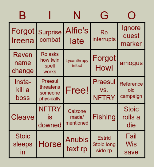 Strahd Bingo Card