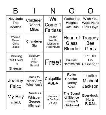 Top 2000 Muziek Bingo Card