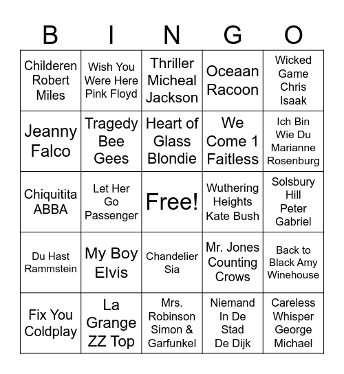 Top 2000 Muziek Bingo Card