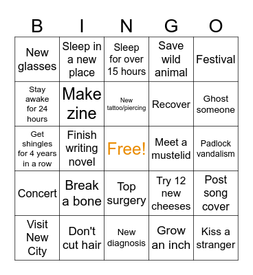 Hale's 2025 Bingo Card