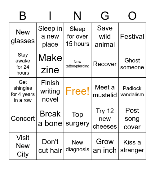 Hale's 2025 Bingo Card