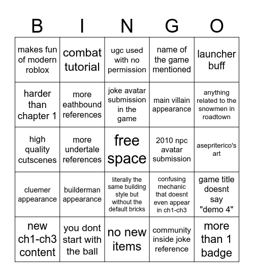 pre-prologue update bingo Card