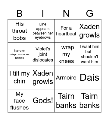 Fourth Wing Bingo Card