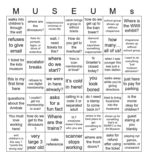 Guest Experience Bingo Card