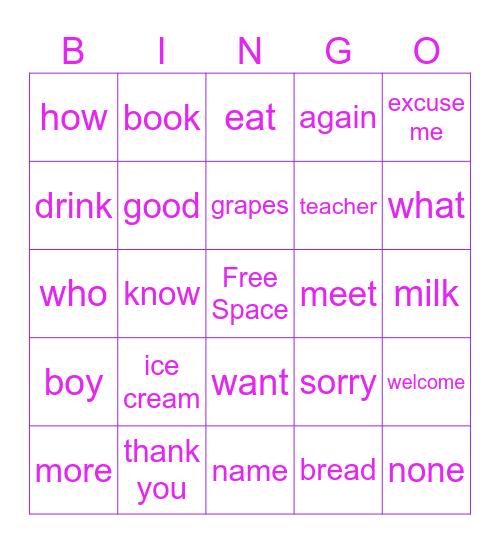 ASL Bingo Card