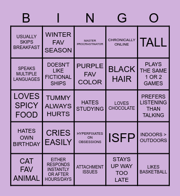 ME BINGO Card