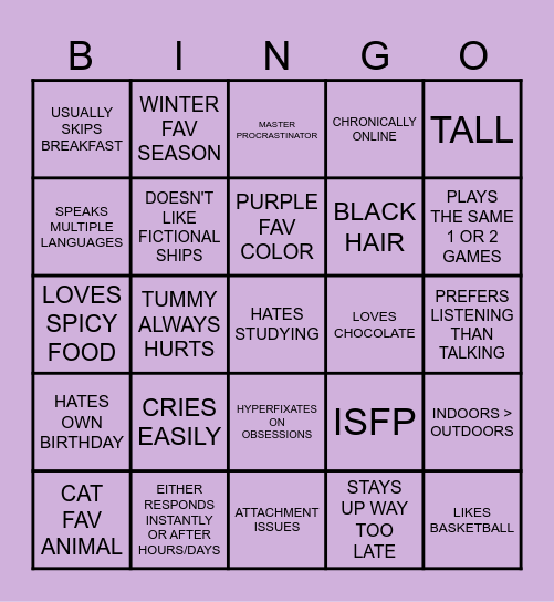 ME BINGO Card