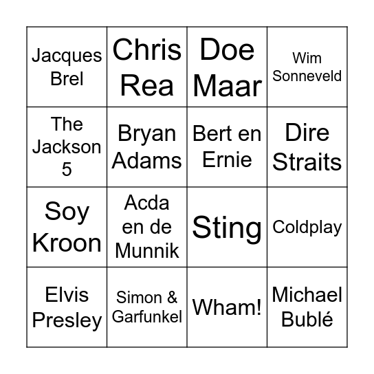 Top 2000/kerst Bingo Card