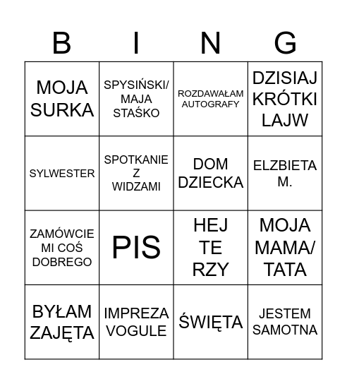 Untitled Bingo Card